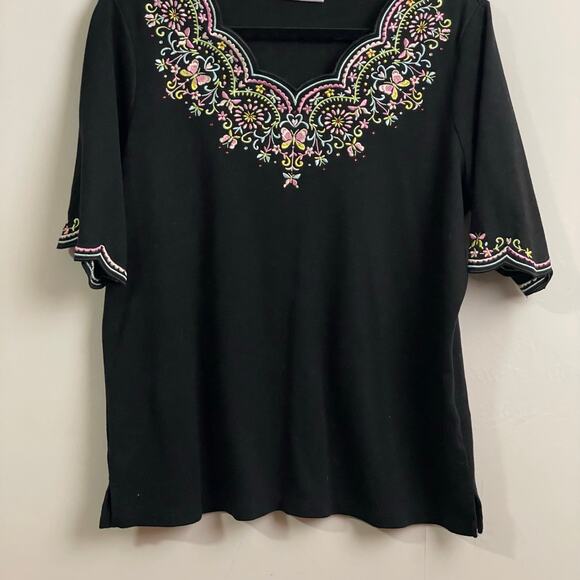 Quacker Factory L short sleeve blouse cottagecore butterfly floral boho goth - Picture 3 of 7